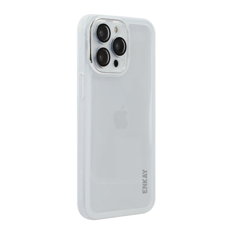 For iPhone 15 Pro Max ENKAY Hat-Prince Translucent Matte TPU Phone Case with Lens Film(White) by ENKAY