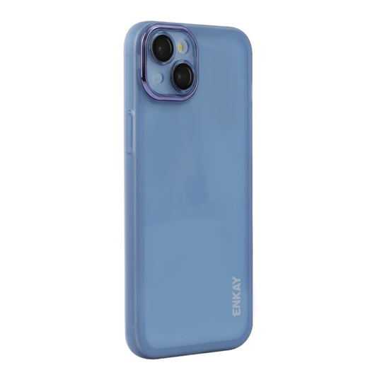 For iPhone 15 ENKAY Hat-Prince Translucent Matte TPU Phone Case with Lens Film(Blue)