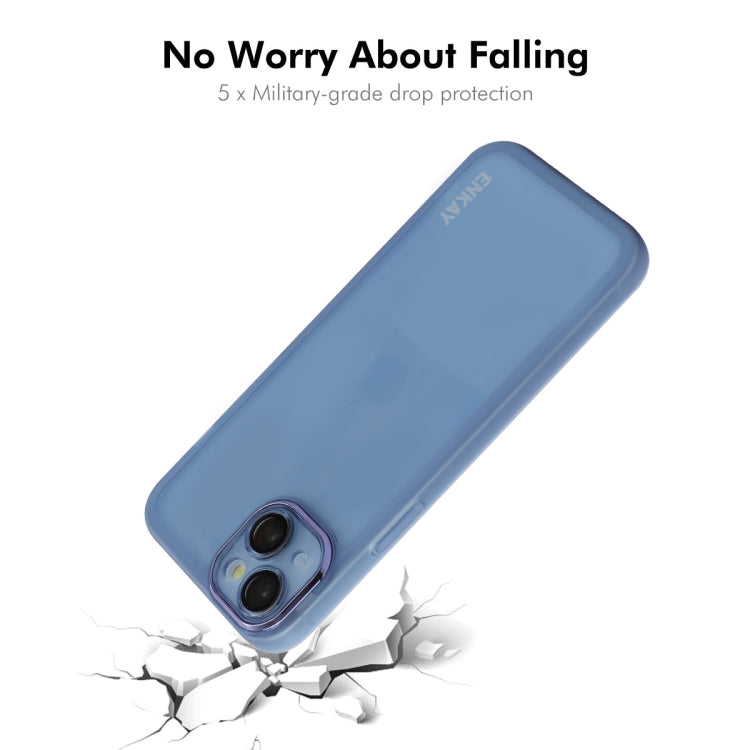 For iPhone 15 ENKAY Hat-Prince Translucent Matte TPU Phone Case with Lens Film(Blue) - iPhone 15 Cases by ENKAY | Online Shopping UK | buy2fix