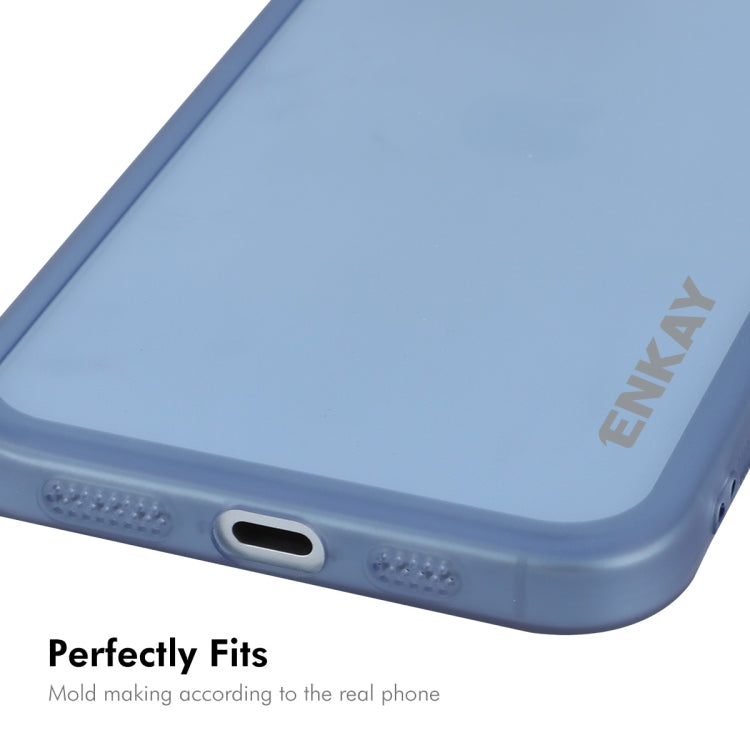 For iPhone 15 ENKAY Hat-Prince Translucent Matte TPU Phone Case with Lens Film(Blue) - iPhone 15 Cases by ENKAY | Online Shopping UK | buy2fix