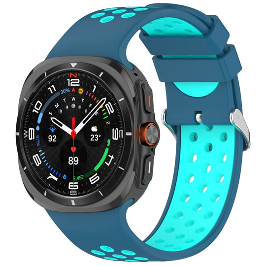 For Galaxy Watch Ultra2 2026 / 2025 / 1 2024 Holes Style Metal Connector Two Color Silicone Watch Band(Blue Teal Green)