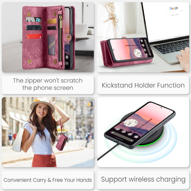 For Google Pixel 9 Pro XL CaseMe 008 Detachable Multifunctional Leather Phone Case(Wine Red) - Google Cases by CaseMe | Online Shopping UK | buy2fix