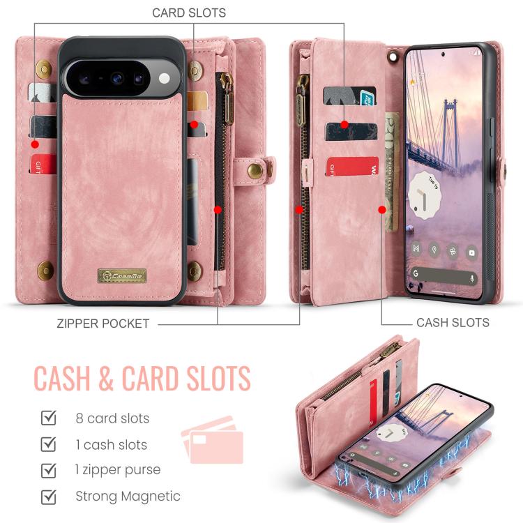 For Google Pixel 10 / 10 Pro CaseMe 008 Detachable Multifunctional Leather Phone Case(Pink) - Google Cases by CaseMe | Online Shopping UK | buy2fix