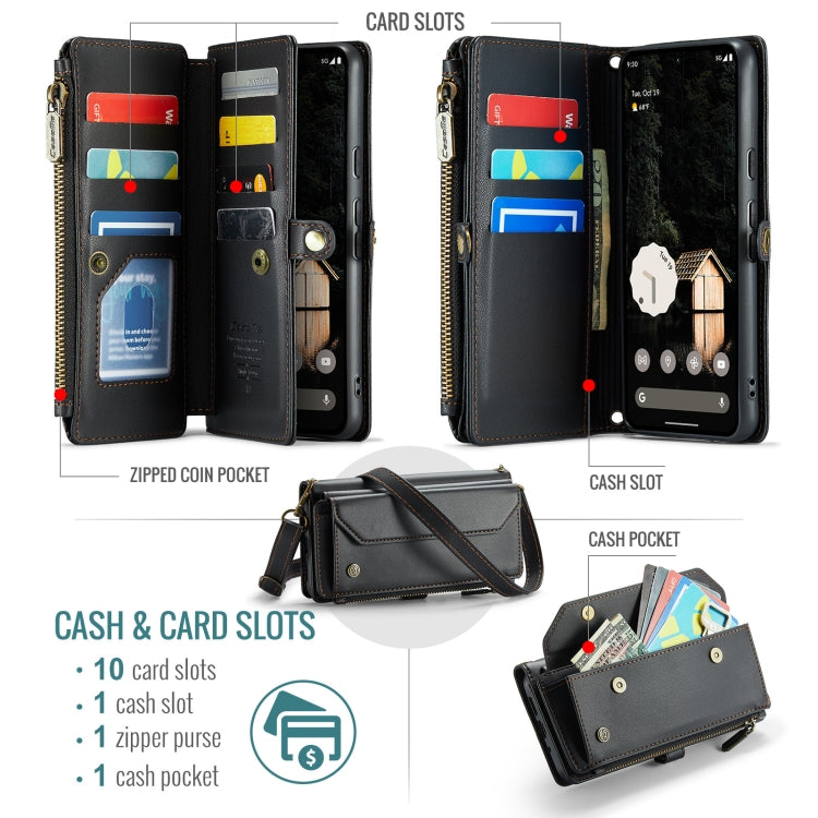For Google Pixel 9 Pro XL / 10 Pro XL CaseMe C36 Card Slots Zipper Wallet RFID Anti-theft Leather Phone Case(Black) - Google Cases by CaseMe | Online Shopping UK | buy2fix