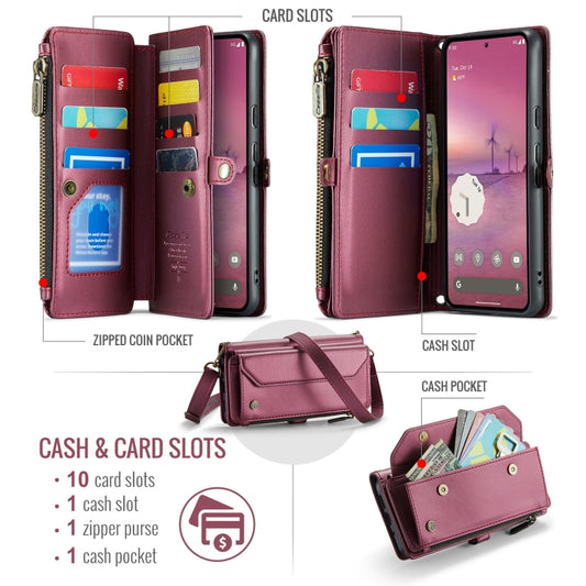 For Google Pixel 9 Pro XL / 10 Pro XL CaseMe C36 Card Slots Zipper Wallet RFID Anti-theft Leather Phone Case(Wine) - Google Cases by CaseMe | Online Shopping UK | buy2fix