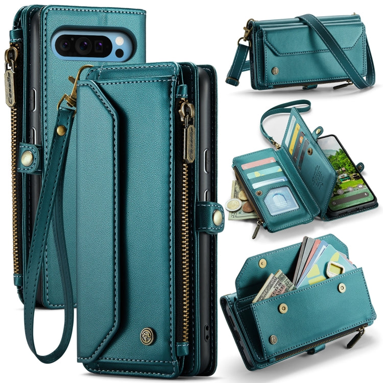 For Google Pixel 9 Pro XL / 10 Pro XL CaseMe C36 Card Slots Zipper Wallet RFID Anti-theft Leather Phone Case(Green) - Google Cases by CaseMe | Online Shopping UK | buy2fix