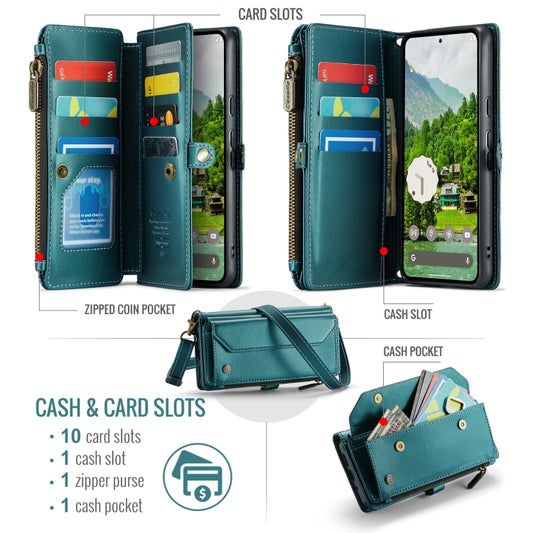 For Google Pixel 9 Pro XL / 10 Pro XL CaseMe C36 Card Slots Zipper Wallet RFID Anti-theft Leather Phone Case(Green) - Google Cases by CaseMe | Online Shopping UK | buy2fix