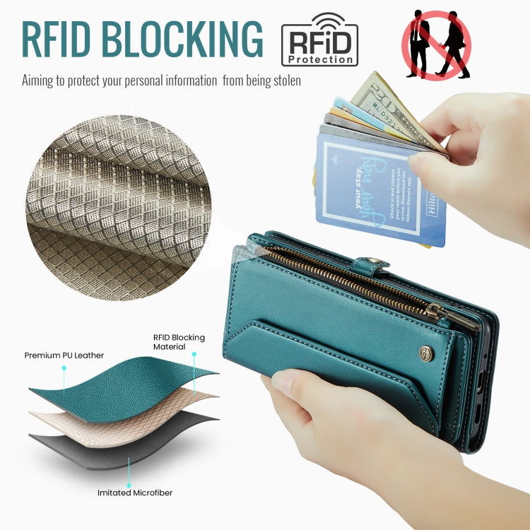 For Google Pixel 9 Pro XL / 10 Pro XL CaseMe C36 Card Slots Zipper Wallet RFID Anti-theft Leather Phone Case(Green) - Google Cases by CaseMe | Online Shopping UK | buy2fix