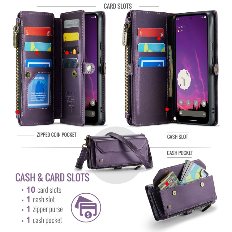 For Google Pixel 9 Pro XL / 10 Pro XL CaseMe C36 Card Slots Zipper Wallet RFID Anti-theft Leather Phone Case(Purple) by CaseMe