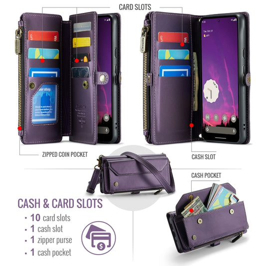 For Google Pixel 9 Pro XL / 10 Pro XL CaseMe C36 Card Slots Zipper Wallet RFID Anti-theft Leather Phone Case(Purple) - Google Cases by CaseMe | Online Shopping UK | buy2fix