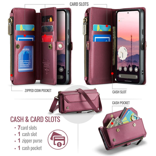 For Google  Pixel 10 / 10 Pro / 9 CaseMe C36 Card Slots Zipper Wallet RFID Anti-theft Leather Phone Case(Wine) - Google Cases by CaseMe | Online Shopping UK | buy2fix