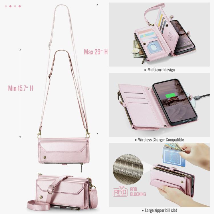 For Google Pixel 9a CaseMe C36 Card Slots Zipper Wallet RFID Anti-theft Leather Phone Case(Pink) - Google Cases by CaseMe | Online Shopping UK | buy2fix