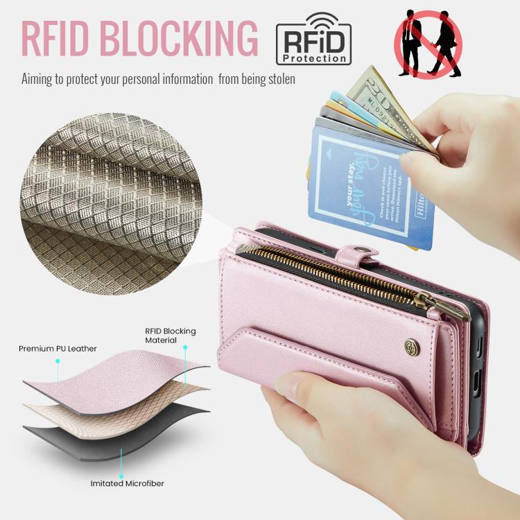 For Google Pixel 9a CaseMe C36 Card Slots Zipper Wallet RFID Anti-theft Leather Phone Case(Pink) - Google Cases by CaseMe | Online Shopping UK | buy2fix