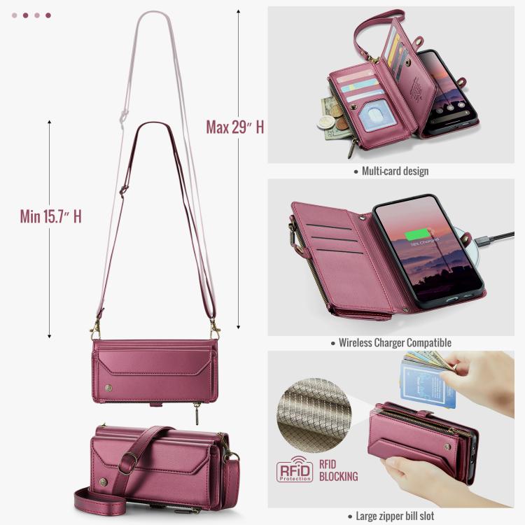 For Google Pixel 9a CaseMe C36 Card Slots Zipper Wallet RFID Anti-theft Leather Phone Case(Wine) - Google Cases by CaseMe | Online Shopping UK | buy2fix