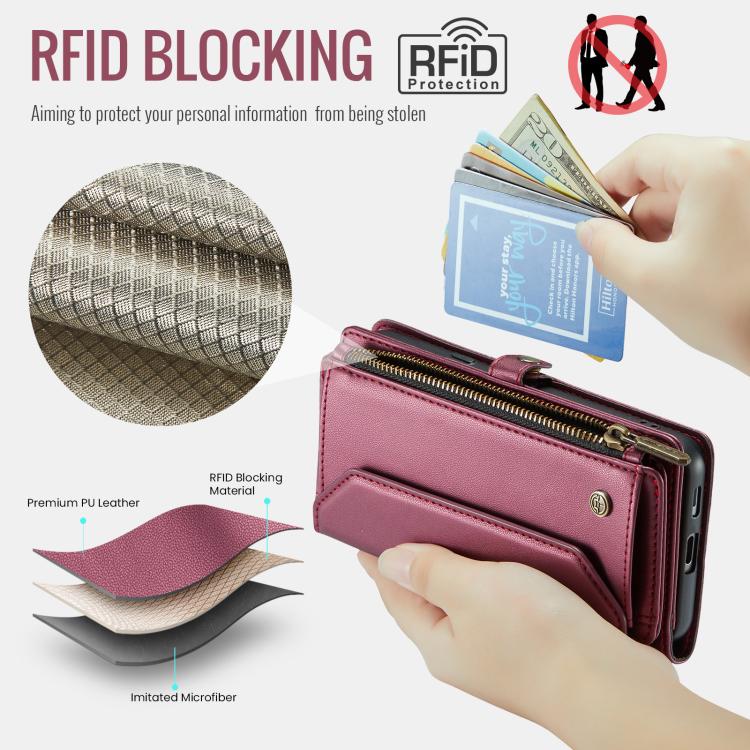 For Google Pixel 9a CaseMe C36 Card Slots Zipper Wallet RFID Anti-theft Leather Phone Case(Wine) - Google Cases by CaseMe | Online Shopping UK | buy2fix