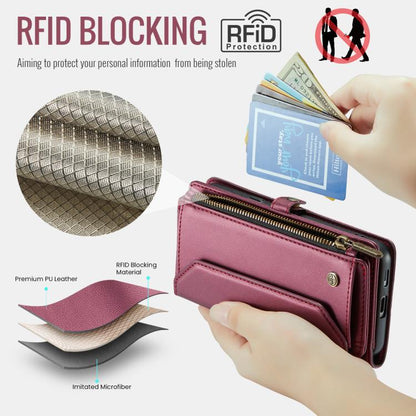 For Google Pixel 9a CaseMe C36 Card Slots Zipper Wallet RFID Anti-theft Leather Phone Case(Wine) - Google Cases by CaseMe | Online Shopping UK | buy2fix