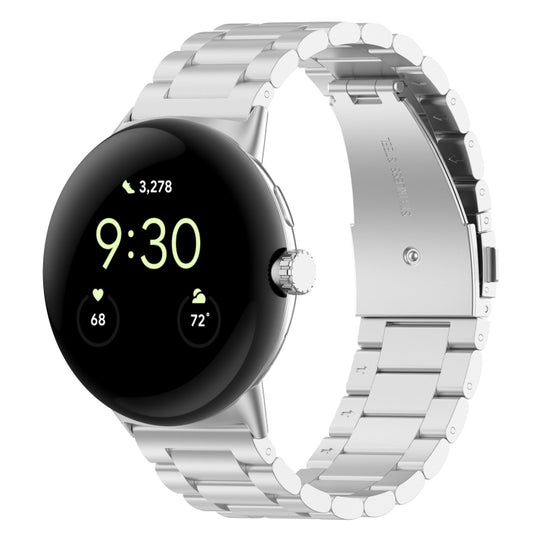 For Google Pixel Watch 5 / 4 / 3 / 2 / 1 41mm Three Beads Stainless Steel Metal Watch Band(Silver)