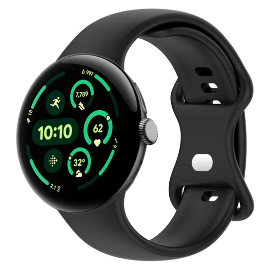 For Google Pixel Watch 5 / 4 / 3 45mm Solid Color Butterfly Buckle Silicone Watch Band, Size:L(Black)