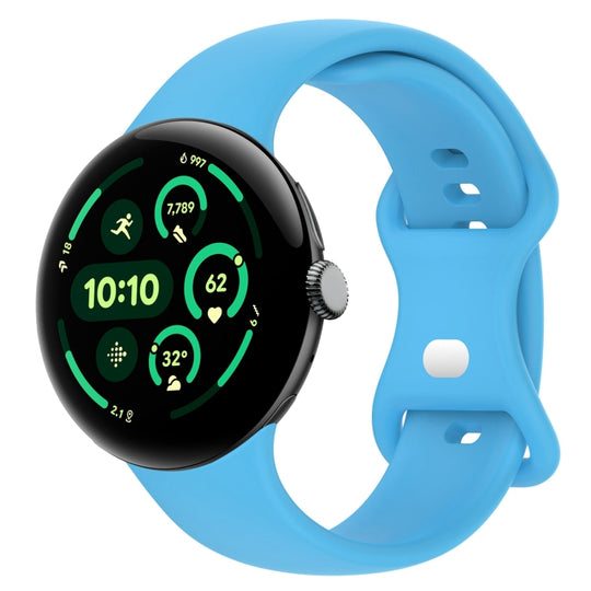 For Google Pixel Watch 5 / 4 / 3 45mm Solid Color Butterfly Buckle Silicone Watch Band, Size:L(Sky Blue)