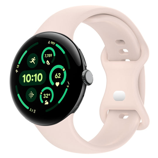 For Google Pixel Watch 5 / 4 / 3 45mm Solid Color Butterfly Buckle Silicone Watch Band, Size:L(Pink)