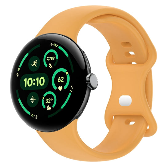 For Google Pixel Watch 5 / 4 / 3 45mm Solid Color Butterfly Buckle Silicone Watch Band, Size:L(Yellow)