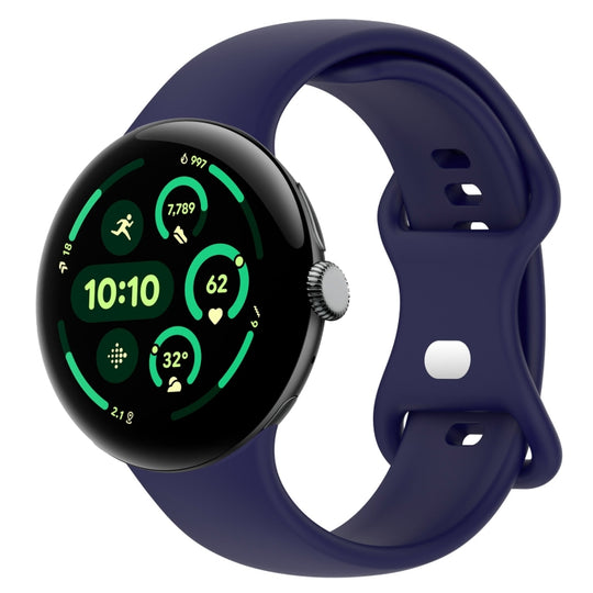 For Google Pixel Watch 5 / 4 / 3 45mm Solid Color Butterfly Buckle Silicone Watch Band, Size:L(Dark Blue)
