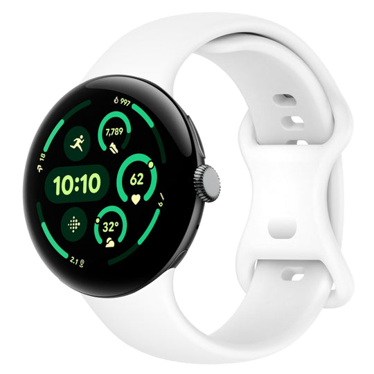 For Google Pixel Watch 5 / 4 / 3 45mm Solid Color Butterfly Buckle Silicone Watch Band, Size:L(White)