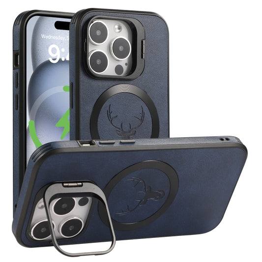 For iPhone 12 Elk Lens Holder Magsafe Shockproof Phone Case(Blue) by buy2fix