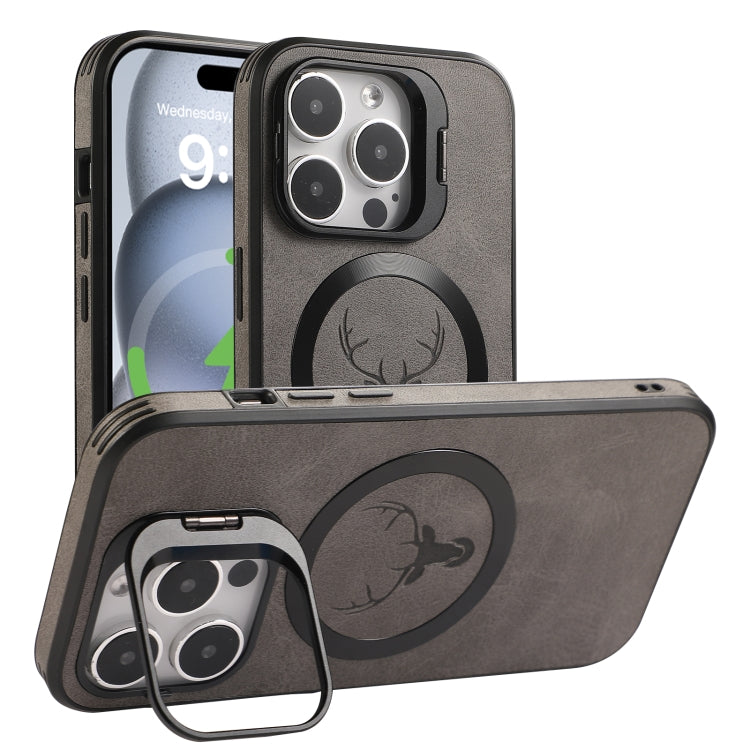 For iPhone 12 Pro Max Elk Lens Holder Magsafe Shockproof Phone Case(Grey) by buy2fix