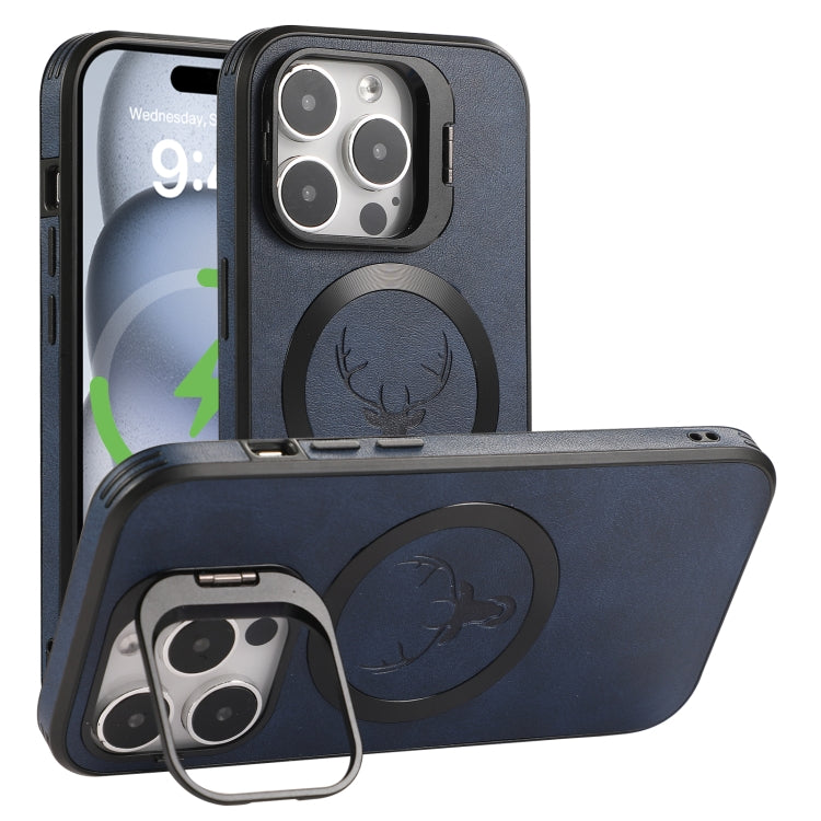 For iPhone 13 Elk Lens Holder Magsafe Shockproof Phone Case(Blue) by buy2fix