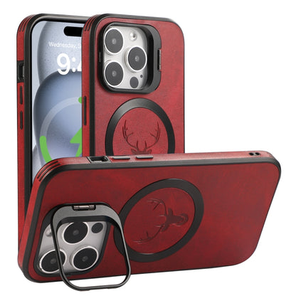 For iPhone 14 Elk Lens Holder Magsafe Shockproof Phone Case(Red) by buy2fix