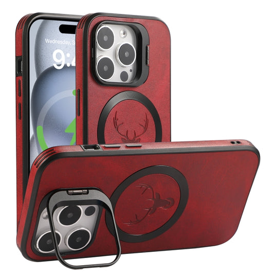 For iPhone 14 Elk Lens Holder Magsafe Shockproof Phone Case(Red) by buy2fix