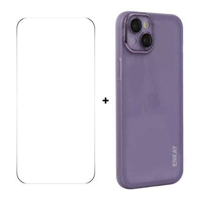 For iPhone 14 Plus ENKAY Hat-Prince Translucent Matte TPU Phone Case with Lens Film + 9H Big Arc Edge Film(White) - iPhone 14 Plus Cases by ENKAY | Online Shopping UK | buy2fix