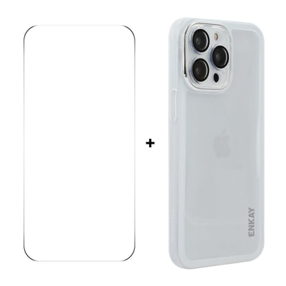 For iPhone 16 Pro Max ENKAY Hat-Prince Translucent Matte TPU Phone Case with Lens Film + 9H Big Arc Edge Film(White) by ENKAY