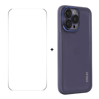 For iPhone 16 Pro Max ENKAY Hat-Prince Translucent Matte TPU Phone Case with Lens Film + 9H Big Arc Edge Film(Purple) by ENKAY