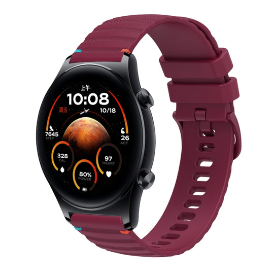For Honor Watch GS 4 Wavy Dotted Stitched 22mm Silicone Watch Band(Wine Red)