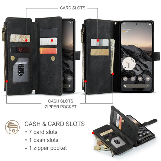 For Google Pixel 10 / 10 Pro / 9 CaseMe C30 Card Slots Zipper Wallet Leather Phone Case(Black) - Google Cases by CaseMe | Online Shopping UK | buy2fix