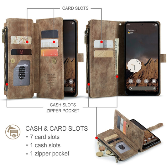 For Google Pixel 10 / 10 Pro / 9 CaseMe C30 Card Slots Zipper Wallet Leather Phone Case(Brown) - Google Cases by CaseMe | Online Shopping UK | buy2fix