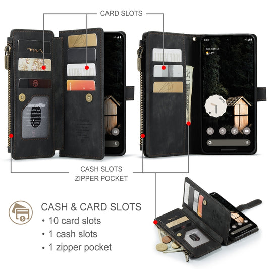 For Google Pixel 9 Pro XL / 10 Pro XL CaseMe C30 Card Slots Zipper Wallet Leather Phone Case(Black) - Google Cases by CaseMe | Online Shopping UK | buy2fix