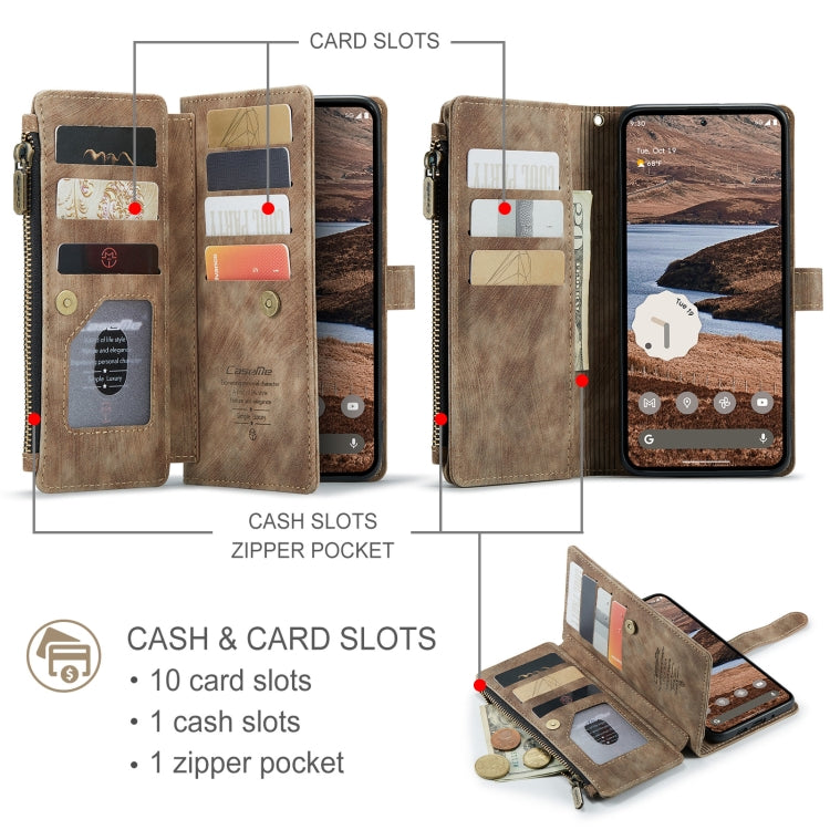 For Google Pixel 9 Pro XL / 10 Pro XL CaseMe C30 Card Slots Zipper Wallet Leather Phone Case(Brown) - Google Cases by CaseMe | Online Shopping UK | buy2fix