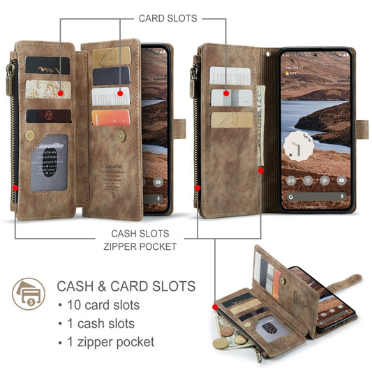 For Google Pixel 9 Pro XL / 10 Pro XL CaseMe C30 Card Slots Zipper Wallet Leather Phone Case(Brown) - Google Cases by CaseMe | Online Shopping UK | buy2fix