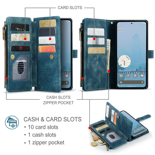 For Google Pixel 9 Pro XL / 10 Pro XL CaseMe C30 Card Slots Zipper Wallet Leather Phone Case(Blue) - Google Cases by CaseMe | Online Shopping UK | buy2fix