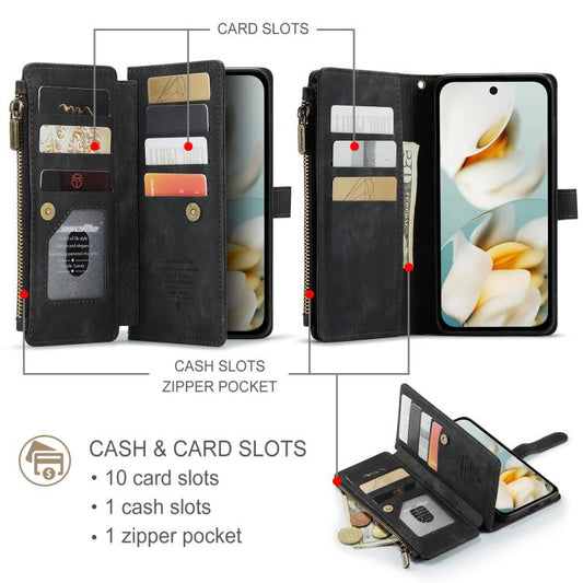 For Google Pixel 9a CaseMe C30 Card Slots Zipper Wallet Leather Phone Case(Black) - Google Cases by CaseMe | Online Shopping UK | buy2fix