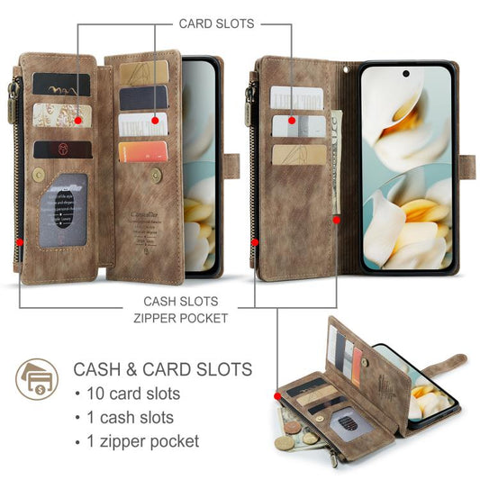 For Google Pixel 9a CaseMe C30 Card Slots Zipper Wallet Leather Phone Case(Brown) - Google Cases by CaseMe | Online Shopping UK | buy2fix