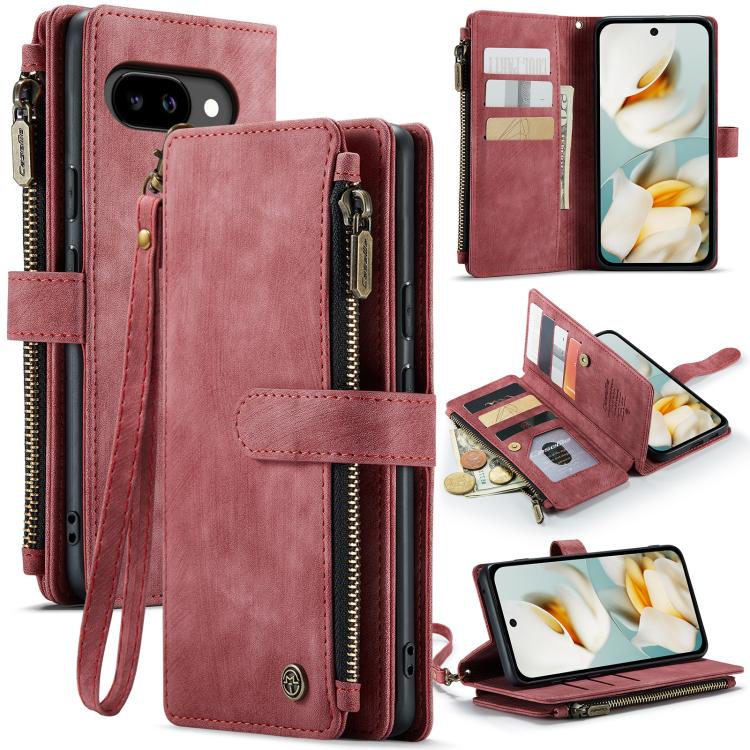For Google Pixel 9a CaseMe C30 Card Slots Zipper Wallet Leather Phone Case(Wine Red) - Google Cases by CaseMe | Online Shopping UK | buy2fix