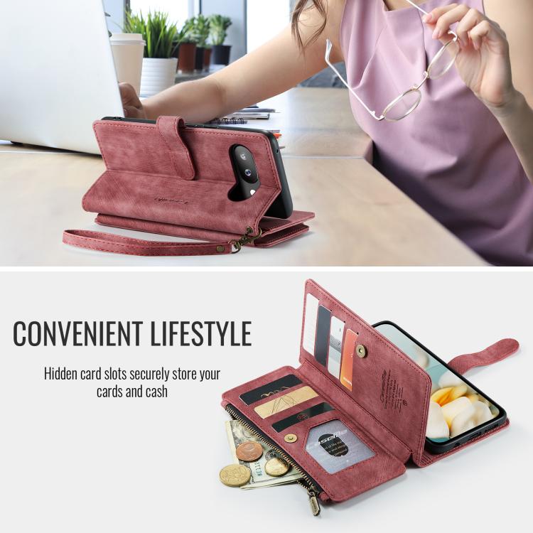 For Google Pixel 9a CaseMe C30 Card Slots Zipper Wallet Leather Phone Case(Wine Red) - Google Cases by CaseMe | Online Shopping UK | buy2fix