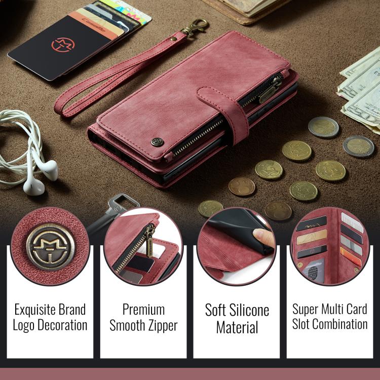 For Google Pixel 9a CaseMe C30 Card Slots Zipper Wallet Leather Phone Case(Wine Red) - Google Cases by CaseMe | Online Shopping UK | buy2fix