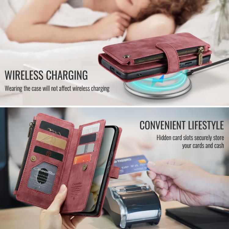 For Google Pixel 9a CaseMe C30 Card Slots Zipper Wallet Leather Phone Case(Wine Red) - Google Cases by CaseMe | Online Shopping UK | buy2fix