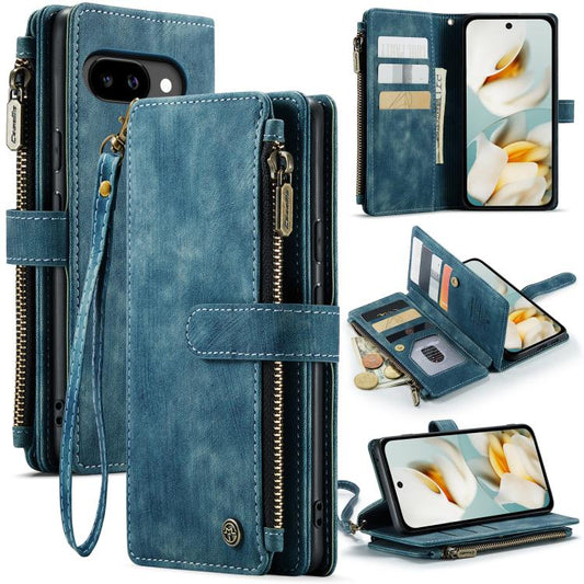 For Google Pixel 9a CaseMe C30 Card Slots Zipper Wallet Leather Phone Case(Blue) - Google Cases by CaseMe | Online Shopping UK | buy2fix