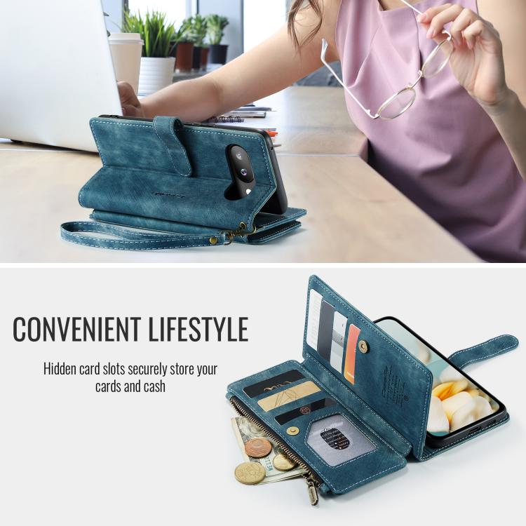 For Google Pixel 9a CaseMe C30 Card Slots Zipper Wallet Leather Phone Case(Blue) - Google Cases by CaseMe | Online Shopping UK | buy2fix